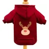 Hundebekleidung, Kapuzenpullover, Weihnachts-Outfit, warme Winter-Welpenkleidung, Fleece-Sweatshirt, Weihnachts-Rentier-Muster, Haustierbekleidung für kleine Hunde oder Katzen, roter Mantel HH21-823