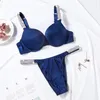 Sexy Letter Rhinestone Underwear Comfort Brief Push Up Bra and Panty 2 Piece Sets for Women Lingerie Bikini Set