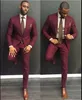 Classy Burgundy Wedding Tuxedos Mens Suits Slim Fit Peaked Lapel Bridegroom Groom Formal Wear Two Pieces Men Evening Dress Prom Party Blazer Jacket+Pants