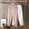 Ice Silk Cotton Linen Pants Vintage Coffee Solid Color Women Harem Ankle-length High Waist Sweatpants Trousers 210514