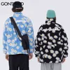 GONTHWID Cotton Padded Thick Parkas Jackets Streetwear Hip Hop Daisy Print Fleece Warm Full Zip Coats Fashion Harajuku Outwear 211104