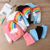 Baby Boys Spring Clothing sets arc-en-ciel imprimé coutures en bas âge pour tout-petit sweat-shirt tenue de tenue