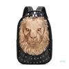 mochila con cabeza de león