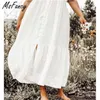 Msfancy Summer Linen V-neck Long Dress Women Short Puff Sleeve Plus Size White Robe Femme High Waist Cake Vestido 210604