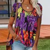 Zomer Dames O Hals Gedrukt Tie-Dye Stitching Korte Mouw T-shirts Casual Losse Vakantie Stijl Harajuku Fashion Tees Plus Size 210507