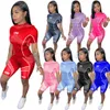 Kvinnor Tryckt brev Tracksuits Yoga byxor Set Designer Biker Shorts Casual Fashion Two Piece Club Kortärmad Tight Byxa Jogging Suits Plus Storlek S-2XL 8127