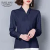 Moda Bayan Tops Ve Bluzlar Artı Boyutu Şifon Gömlek Uzun Kollu V Yaka Ofis İş Kadın Gömlek 2743 50 210506