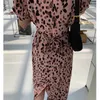 Dorywczo Dresses Kobiety Różowy Leopard Drukuj Letnia Sukienka Koreański Styl Styl Puff Sleeve Eleganckie Ladies Split 2022 Vestidos Mujer
