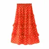 Elegant women ruffles long skirts summer fashion ladies bohemian red dots skirt female boho girls chic clothes 210427