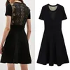 DEAT summer backless lace spliced patchwork fake two pieces pullover round neck short sleeves high waist dress WR31801L 210428