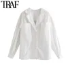 Women Fashion With Pockets Loose White Blouses Vintage Long Sleeve Button-up Female Shirts Blusas Chic Tops 210507
