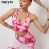 Sport Set Women FitnGym Clothing Yoga Suit Printed Crop Tank Top Running Tights Leggings Sportswear Workout Bra Tracksuit X0629