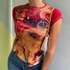 女性のTシャツY2K審美的なレトロプリントTシャツ90ズビンテージE女子oネック半袖夏の女性基本汗割引作物トップティーストリートウェア