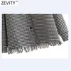 Zevity Women Vintage Trimming Tassel Decoration Houndstooth Shirt Coat Female Long Sleeve Casual Outwear Jackets Chic Tops CT674 210603