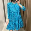 Robe Bleu Floral Imprimé Court es Femmes Casual Volants Mini Été Femme Mode Ruché Vintage es 210519