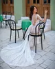 Arabe Aso Ebi 2021 sirène brillant robes de mariée Sexy col transparent dentelle manches longues paillettes robes de mariée ZJ477