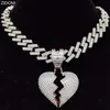 Män Kvinnor Hip Hop Iced Out Bling Heart Hänge Halsband med 13 mm Rhombus kubansk kedja HipHop Halsband Mode Smycken Presenter