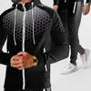 European American Men's Tracksuits Spring and Autumn Hooded Jacket Electronic Honeycomb Print Casual Trousers Suit