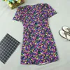 Kvinnor puffy ärmar sexig v nacke blommig tryck boho strand klänningar sommar kortärmad en linje mini klänning wrap sundress za robe 210510