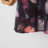 女性スタンドのためのエレガントなプリントの花のドレス襟のランタンスリーブハイウエストレースアップちょう結びシフォンドレス女性210520