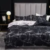 Siyah ve Beyaz Renk Yatak Örtüleri Mermer Reaktif Baskılı Nevresim Seti Ev Housse de Couster Bedding Set Kraliçe Bedclothes 210319