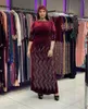 Etnische kleding Lange Afrikaanse jurken voor vrouwen Diamanten Winter Spring Afrika Fashion Muslim Jurk Rozes Sleeve Maxi No Scarf