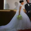 2021 Factory Supply African Black Girls White Ball Gown Wedding Dresses With Lace Applique Short Sleeve Country Garden Bridal Gown3115989