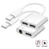 2 i 1 typ C till USB-C 3.5mm Jack Audio Laddare Splitter Adapter Converter Cable för Samsung S21 S20 Not 20 Ultra Android Telefon Hörlurar Laddningsadaptrar