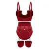 Rouge vert haute qualité dames Sexy Lingerie cils dentelle couture tentation pyjamas porno ceinture soutiens-gorge Sets246N