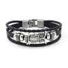 Forntida silver uggla charmarmband väver flerskikt wrap läder armband armband manschett armband kvinnor män mode smycken svart brun vilja och sandig