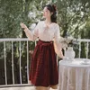 Unique Vintage England style high elastic waist A line Bow tie layers skirts long plaid female (N0056) 210508