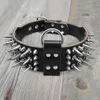 2.0" Wide Luxurious Leather Dog Collar Sharp Spike Studded Collars for Rottweiler Pitbull Large X-Large Training s 211022