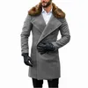 Mäns Ullblandningar Män Trench Coat Long Jacket Fleece Outwear Formal Office Work Casual Peaat