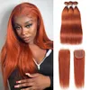 Ishow Brazilian Virgin Weave Extensions Body Wave 8-28Ink för kvinnor # 350 Silky Rak Wefts Orange Ginger Color Remy Mänskliga hårbuntar med stängning peruansk