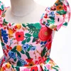 Menina de verão algodão floral impressão dress pequeno voador mangas vestido casual para meninas 2 a 10 anos roupa infantil q0716