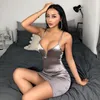 Deep V Bodycon Mini Party платье плотный слинг сексуальный ночной клуб женские платья красный серый черный обертки бедро спагетти ремешок Vestido Mujer 210507