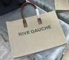 Realfine888 5A 509415 Rive Gauchu grandes sacolas em tela impressa e bolsas de couro com saco de pó