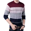 Herbst Winter Neue Mode Wolle Pullover männer Rundhals Dünne Abschnitt Bodenbildung Shirt Mode Lässig Streifen Pullover Y0907