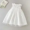 Longo bebê batismo vestido primeiro aniversário sem mangas princesa vestidos grátis chapéu para a roupa de casamento de festa 0-2Y 9890BB 210610