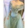 Elegancka Mint Green Bellanaaija Suknie wieczorowe Syrenki Plus Size Cekiny z Tulle Cloak Cape Aso EBI Arabski African Prom Suknie