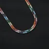 3 мм красочный камень латунь CZ теннисный цепь хип-хоп ювелирные изделия Zircon ожерелье замороженное BC209