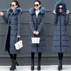 femmes hiver bulle manteaux bas longs vêtements rembourrés couleur unie noir veste puffer chaud épais parkas fourrure à capuche 211216