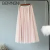 Tule rokken vrouwen mesh elastische taille 4 kleuren tutu rok zoete kpop mode bruidsmeisjes geplooid falda saia midi 210506