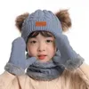 3pcs barn vinter stickade hatt halsduk handskar med varm fleece fodrad för barn flickor pojkar på 1-3 år