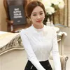 Koreańska koszula koronkowa kobiety stają polaru gruba czarna biała damska koszulka z długim rękawem