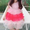 Abito estivo Princess Party es Color Mesh Cake Abbigliamento per bambini Bambina 210528