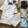 T-shirt a maniche corte biancheria + pantaloncini 2pcs uomo in cotone tela cause vestito per maschio estate primavera autunno X0610