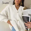 Dorywczo V-Neck Dzianiny Karcionki Kobiety Jesień Zima Lampion Rękaw Przycisk Kobiet Kardigan Moda Damska Oversize Sweter 211120