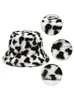 Unisexe hiver chaud moelleux en peluche seau chapeau multicolore léopard lait vache imprimé large bord Harajuku Panama pêcheur casquette chapeaux Elob22