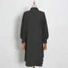 느슨한 패치 워크 캐주얼 드레스 여성용 옷깃 긴 소매 미니멀리스트 블랙 드레스 여성 패션 의류 210520